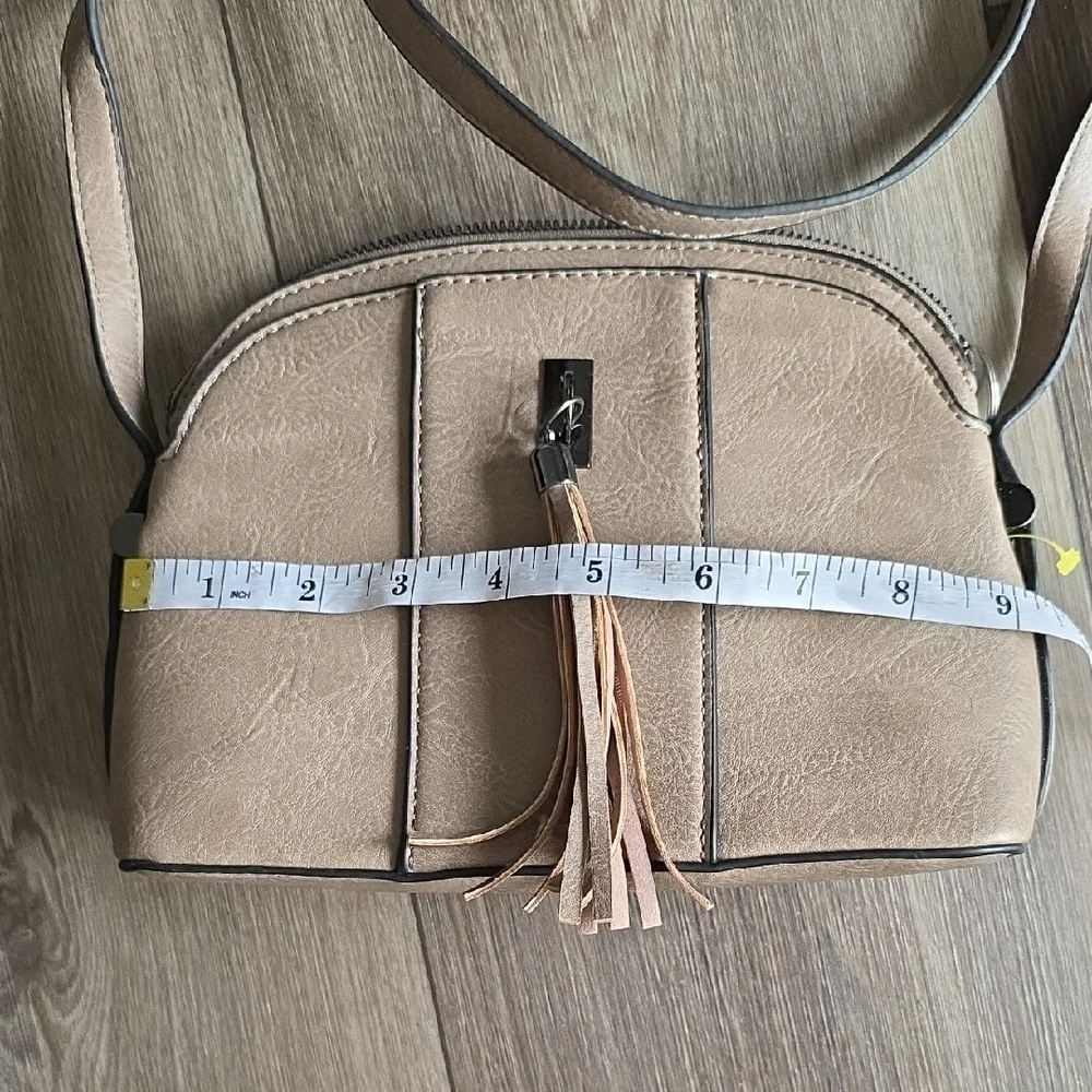 Elegant Taupe Crossbody Bag with Tassel